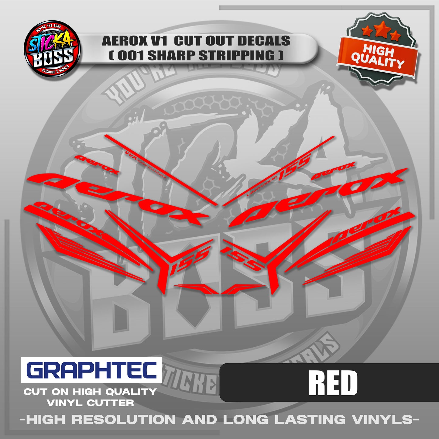 AEROX V1 CUT OUT DECALS ( 001 SHARP STRIPPING ) | VINYL WATERPROOF CUT-OUT STICKER DECALS