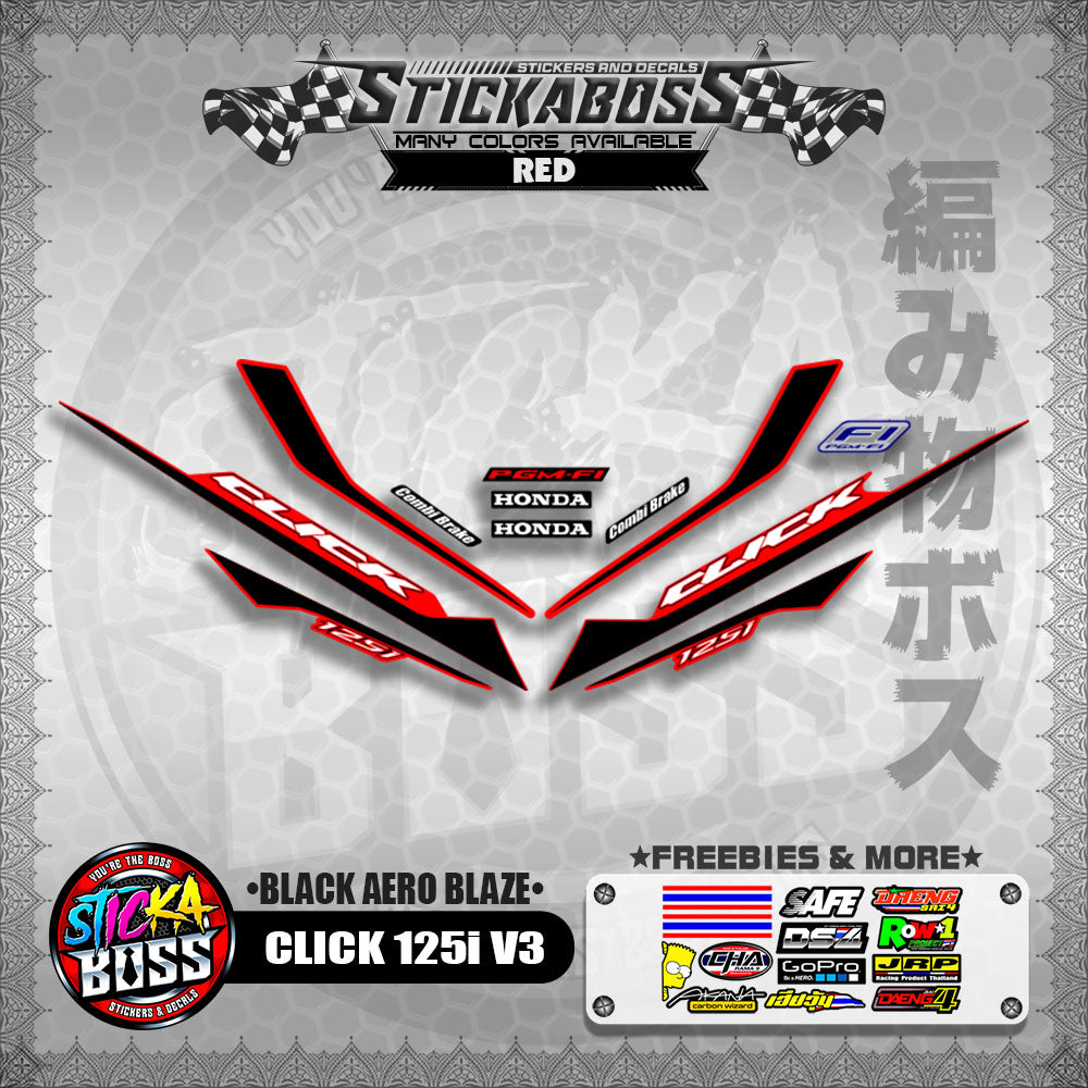 CLICK 125i V3 STICKER DECALS ( BLACK AERO BLAZE )【WITH FREEBIES】