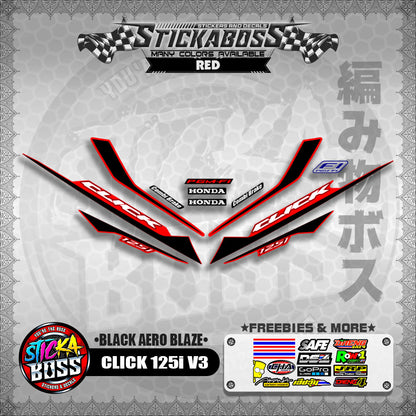 CLICK 125i V3 STICKER DECALS ( BLACK AERO BLAZE )【WITH FREEBIES】