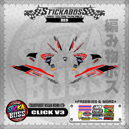 【PREMIUM UV PRINT】TRANSPARENT CLICK V3 STICKER DECALS ( NISSAN NISMO GTR )【WITH FREEBIES】