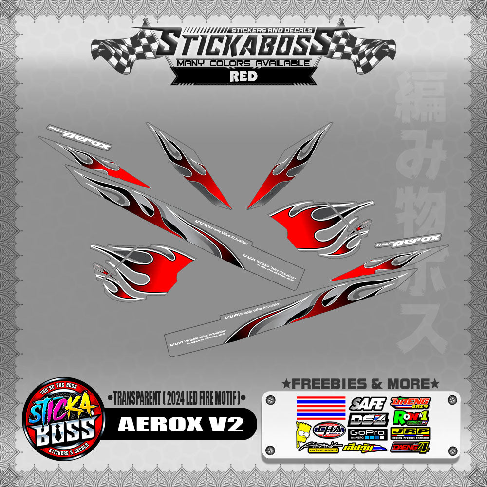 [ PREMIUM UV PRINT ] TRANSPARENT AEROX V2 DECALS ( 2024 LED FIRE MOTIF )【WITH FREEBIES】