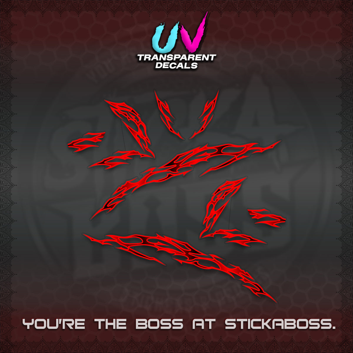 CLICK 125 V3 UV TRANSPARENT DECALS (2026 TRIBAL LIGHTNING DESIGN) STICKER KITS BY STICKABOSS