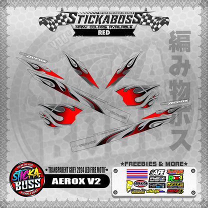 【PREMIUM UV PRINT】TRANSPARENT AEROX V2 DECALS ( GREY 2024 LED FIRE MOTIF )【WITH FREEBIES】