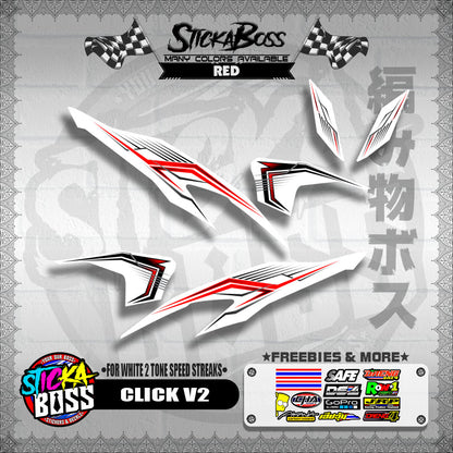 CLICK V2 DECALS ( FOR WHITE 2 TONE SPEED STREAKS ) [ PREMIUM GLOSSY LAMINATED ]【WITH FREEBIES】