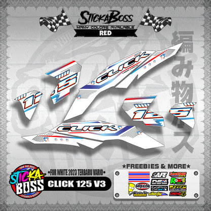 CLICK 125 V3 DECALS ( FOR WHITE 2023 TERBARU VARIO ) [ PREMIUM GLOSSY LAMINATED ]【WITH FREEBIES】