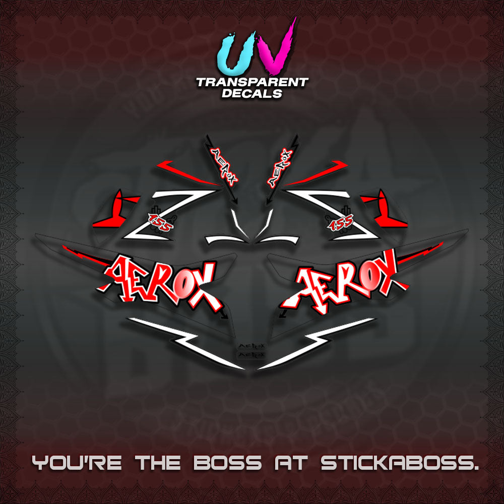 【PREMIUM UV PRINT】AEROX 155 V2 DECALS TRANSPARENT (STRIPING GRAFITY MOTIF) STICKER DECALS By STICKAB