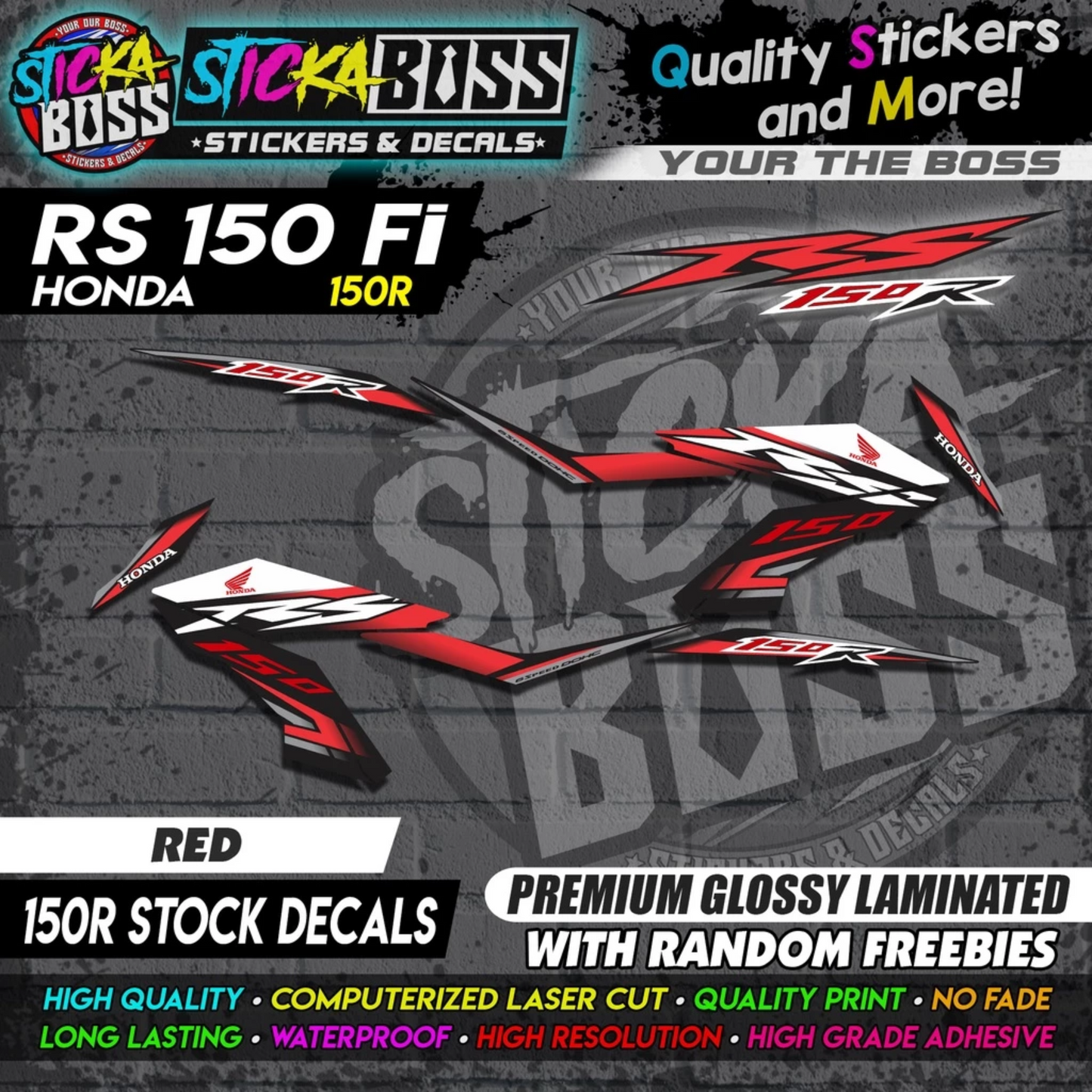 RS 150 FI Decals (R150 Stock Decals)【PREMIUM GLOSSY LAMINATED】