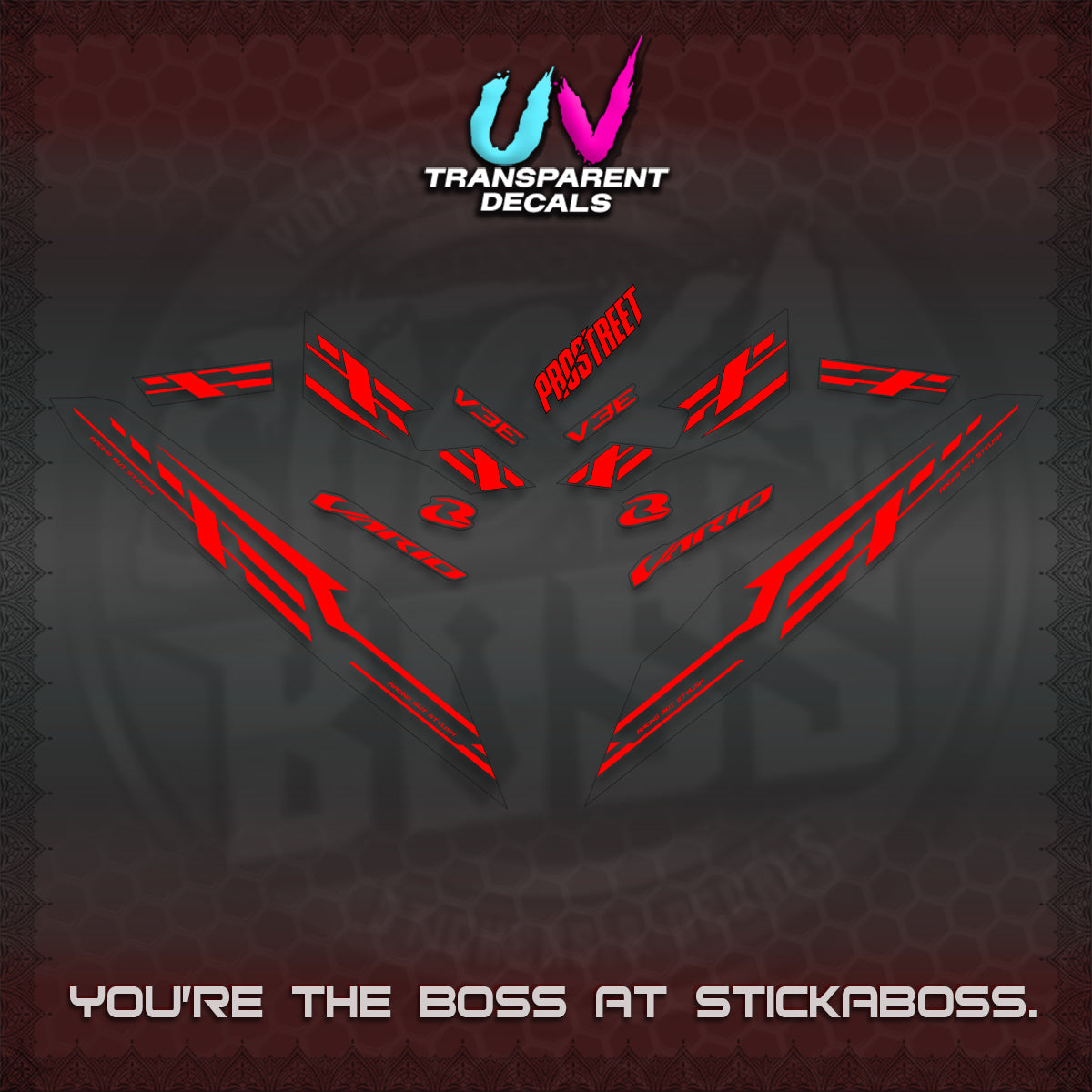 CLICK V3 UV TRANSPARENT VARIO DECALS (2026 V3E 001 DESIGN)STICKER KITS By STICKABOSS