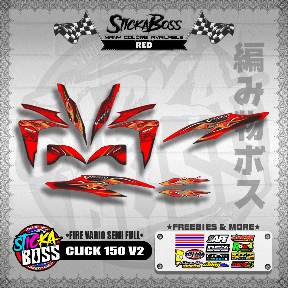 CLICK 150 V2 DECALS ( FIRE VARIO SEMI FULL )【WITH FREEBIES】