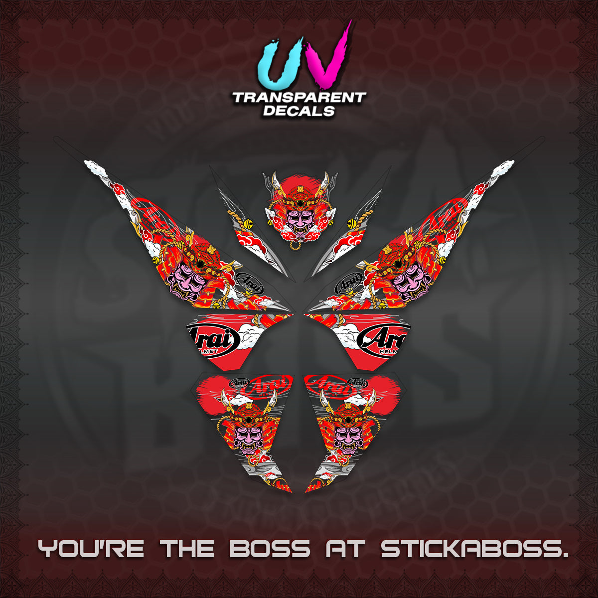 CLICK 125 V1 VARIO UV TRANSPARENT DECALS (2026 NEW SAMURAI MOTIF) STICKER KITS BY STICKABOSS