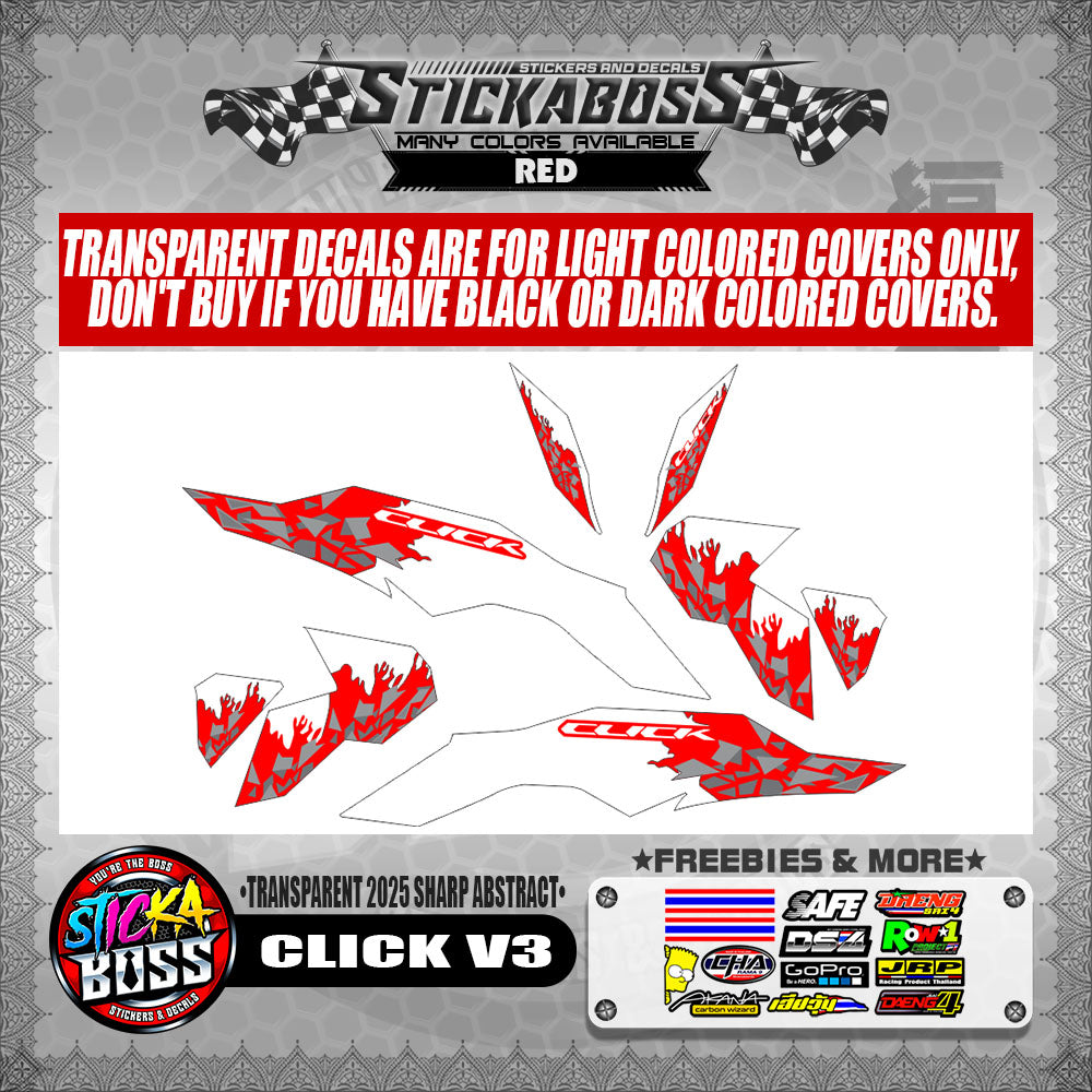 CLICK V3 INDO STICKER DECALS ( TRANSPARENT 2025 SHARP ABSTRACT )【WITH FREEBIES】