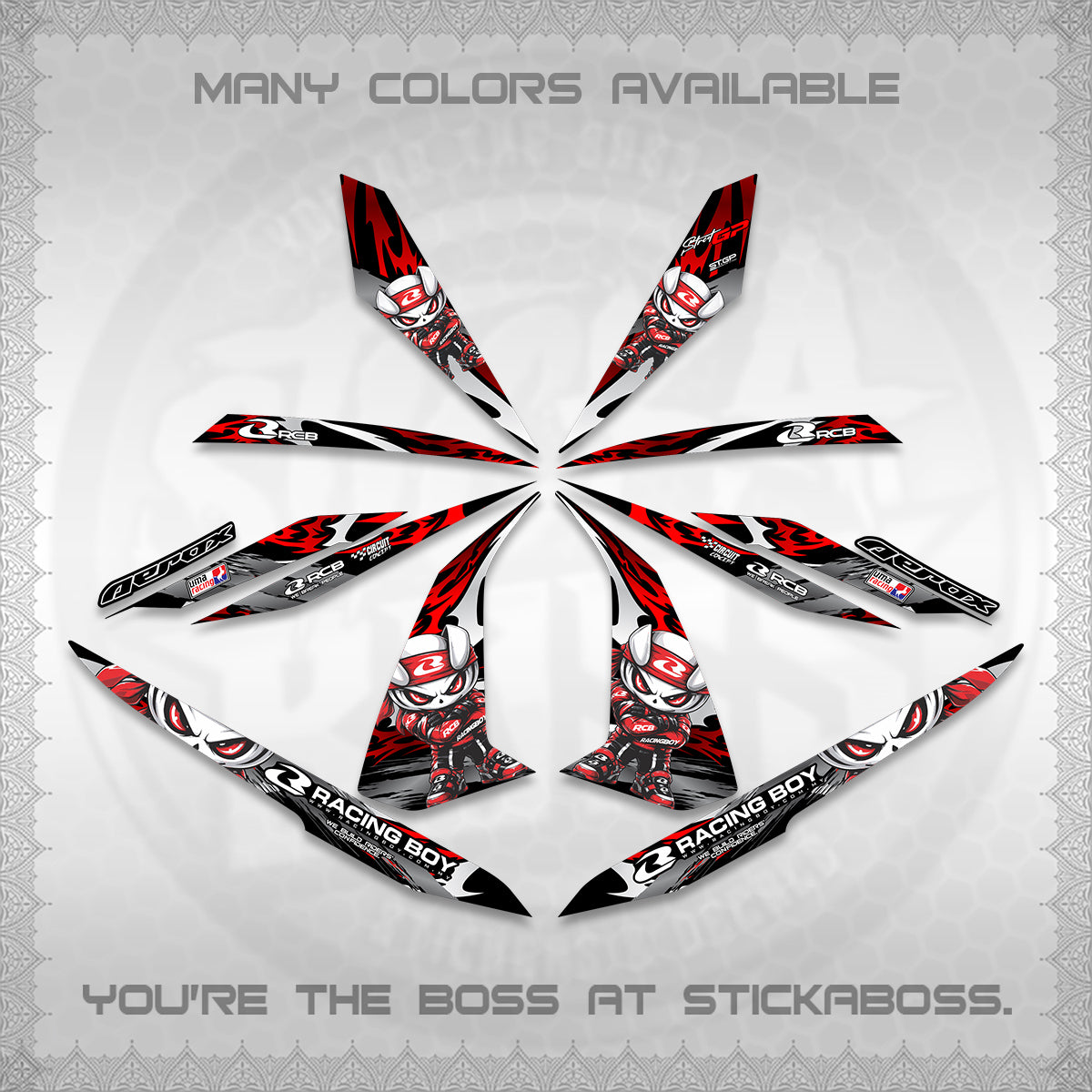 AEROX 155 V1 DECALS (2026 NEW RCB 2.0 DESIGN) STICKER KITS BY STICKABOSS