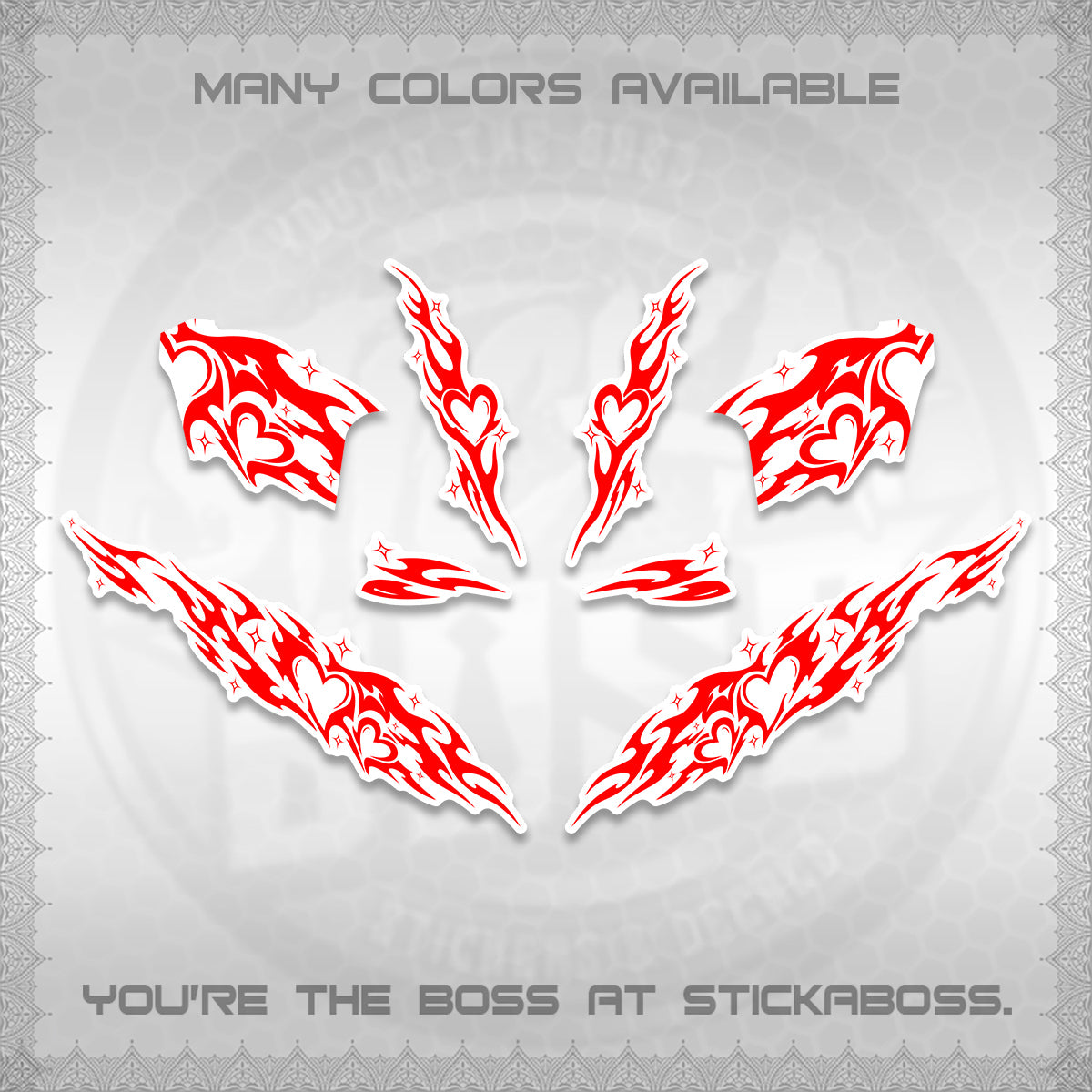 CLICK 125 V2 FOR WHITE DECALS (2026 STRIPING HEART DESIGN) STICKER KITS BY STICKABOSS