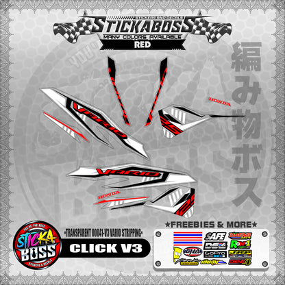 【PREMIUM UV PRINT】TRANSPARENT CLICK 125 V3 DECALS ( 00041-V3 VARIO STRIPPING )【WITH FREEBIES】