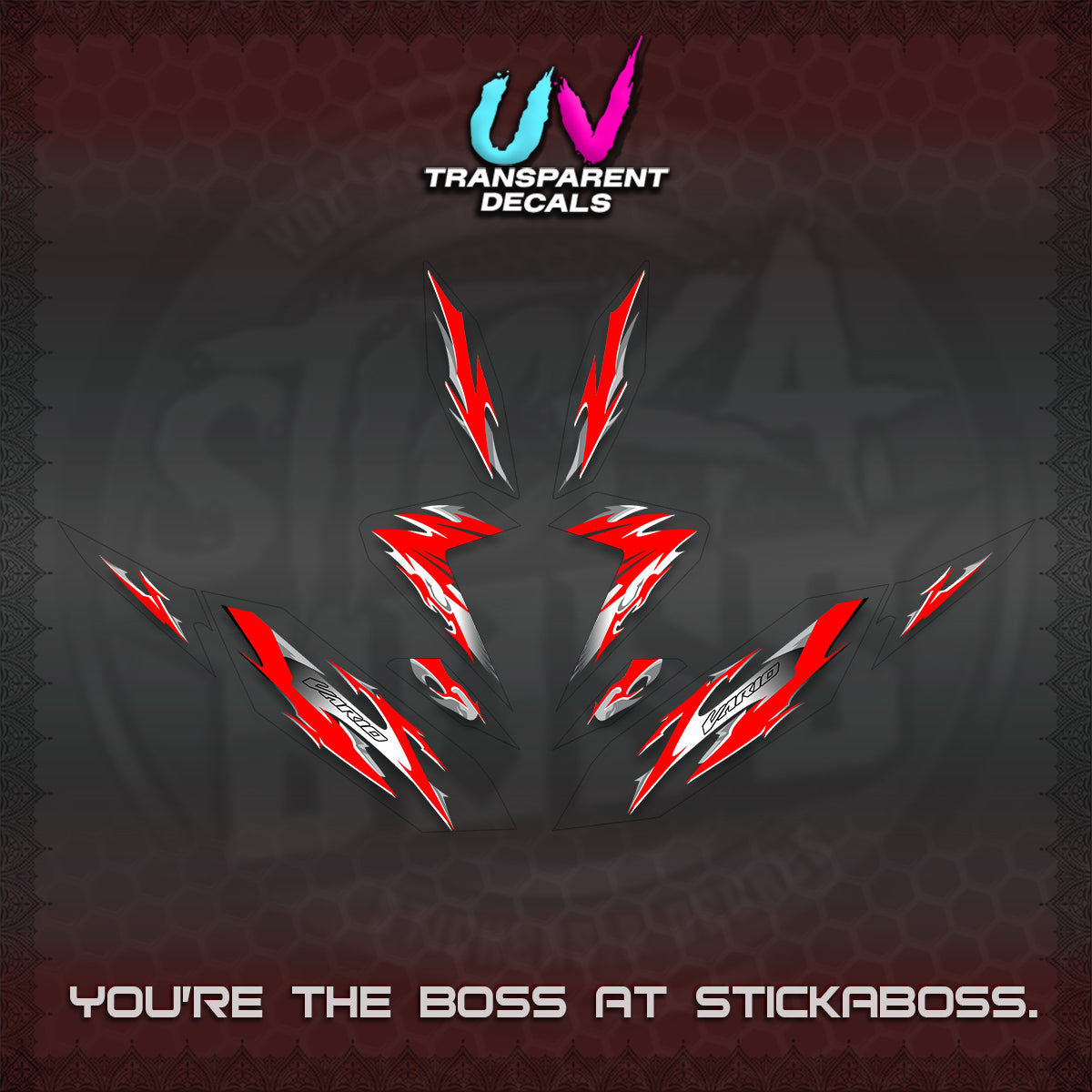CLICK 125 V4 VARIO UV TRANSPARENT DECALS (2026 MODERN TRIBAL DESIGN) STICKER KITS By STICKABOSS