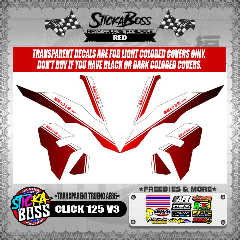 CLICK 125 V3 DECALS ( TRANSPARENT TRUENO AE86 )【WITH FREEBIES】