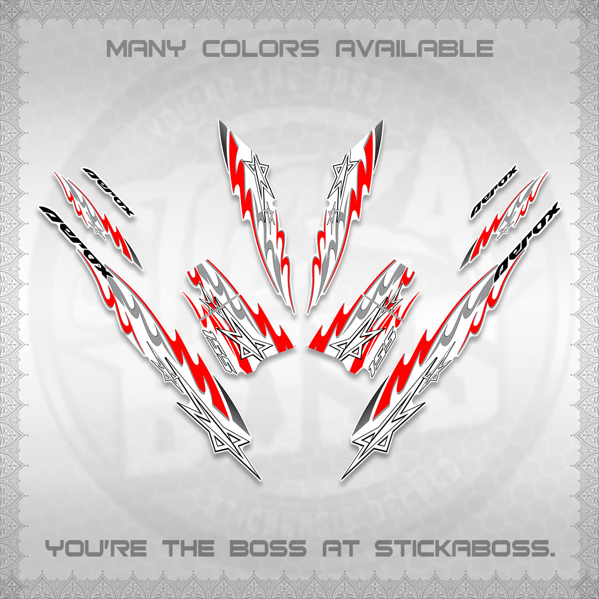 AEROX V2 INDO FOR WHITE DECALS (2026 STAR 0001 MOTIF) STICKER KITS By STICKABOSS
