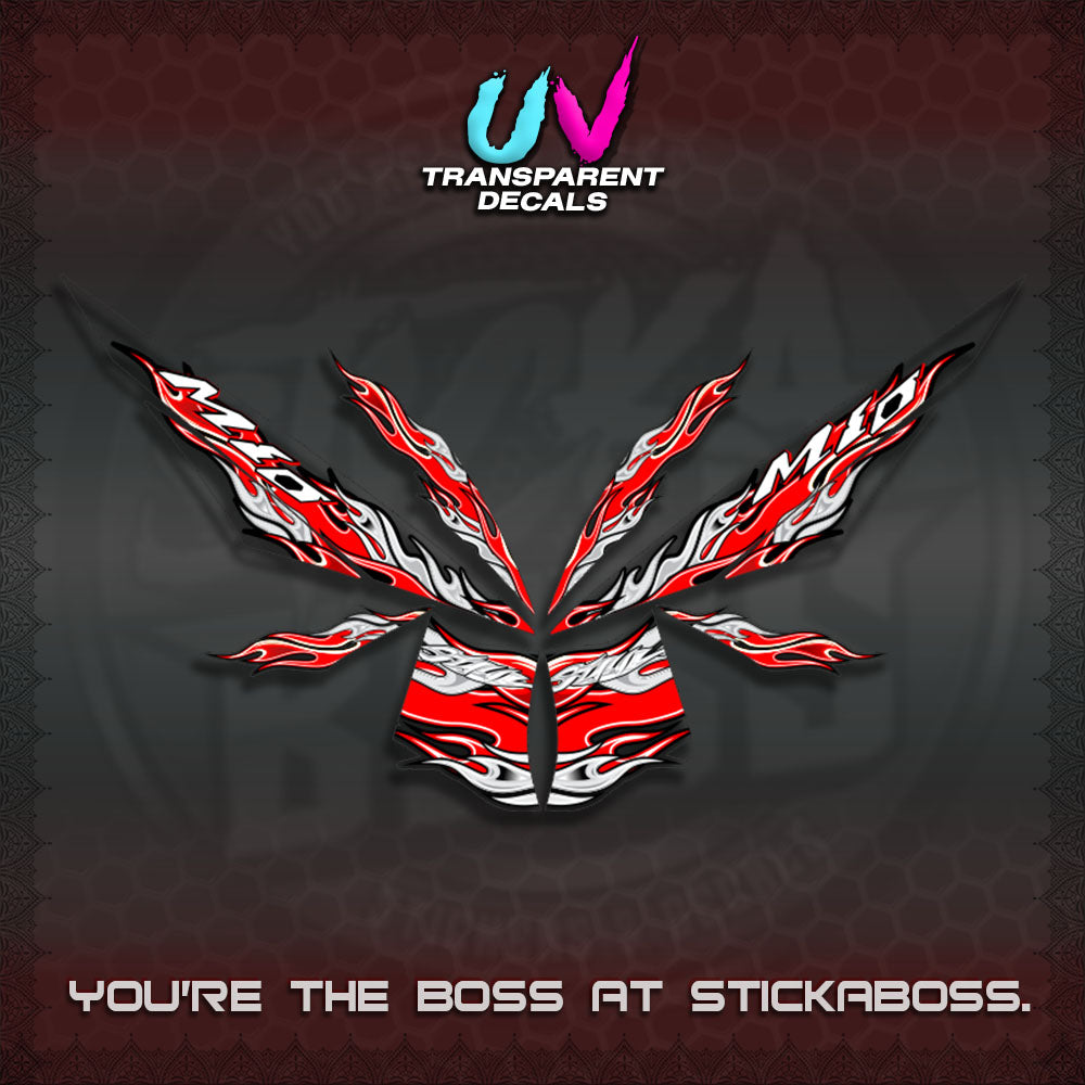 【PREMIUM UV PRINT】TRANSPARENT MIO 4  DECALS (FIRE CUSTOM 3 DESIGN)STICKER DECALS By STICKABOSS
