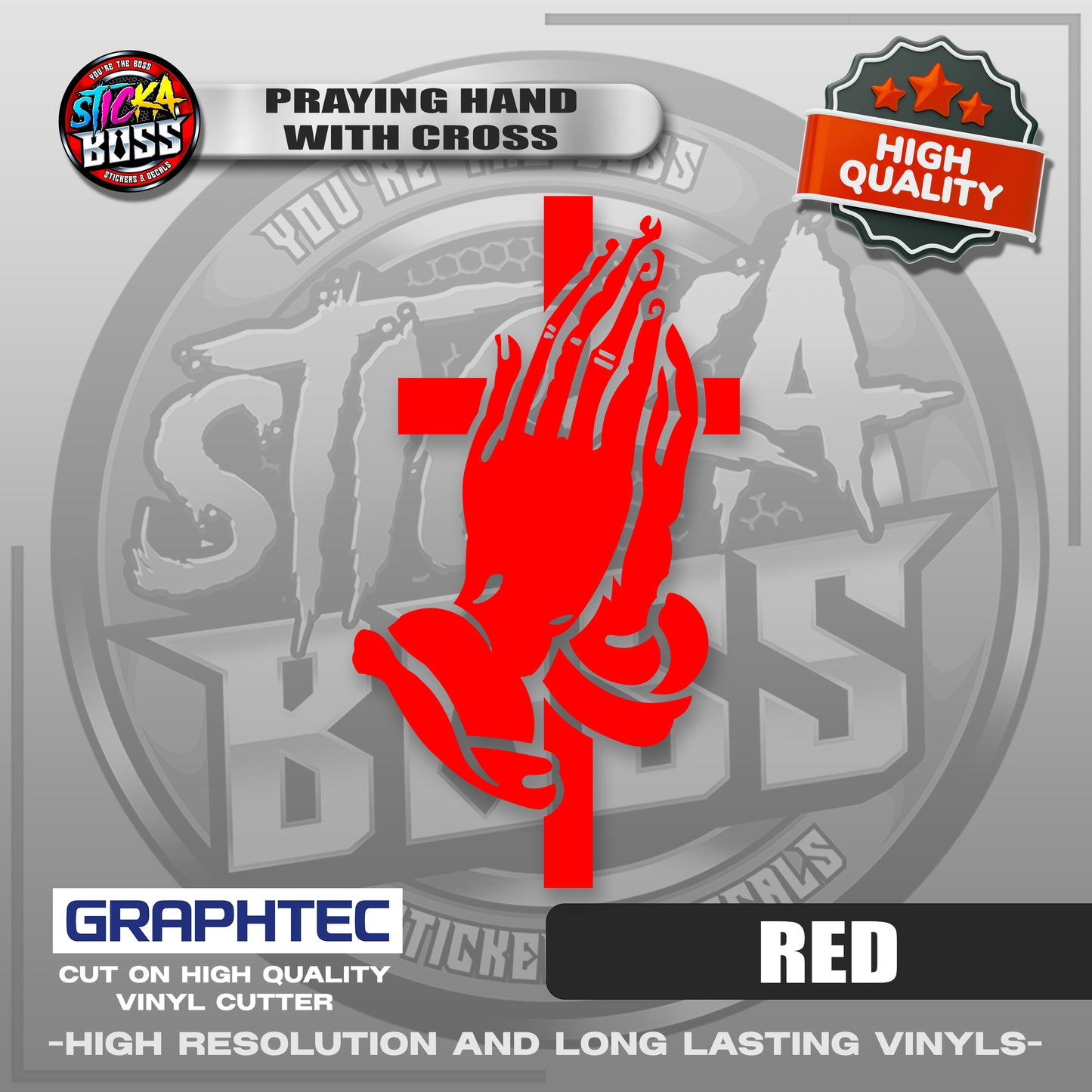 PRAYING HAND WITH CROSS | VINYL WATERPROOF CUT-OUT STICKER DECALS【Stickaboss】