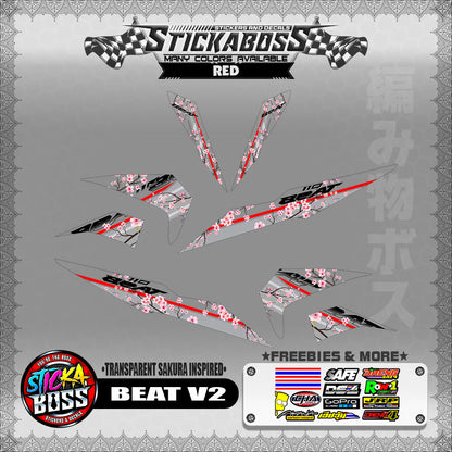 【PREMIUM UV PRINT】TRANSPARENT BEAT FI V2 STICKER DECALS ( SAKURA INSPIRED )【WITH FREEBIES】