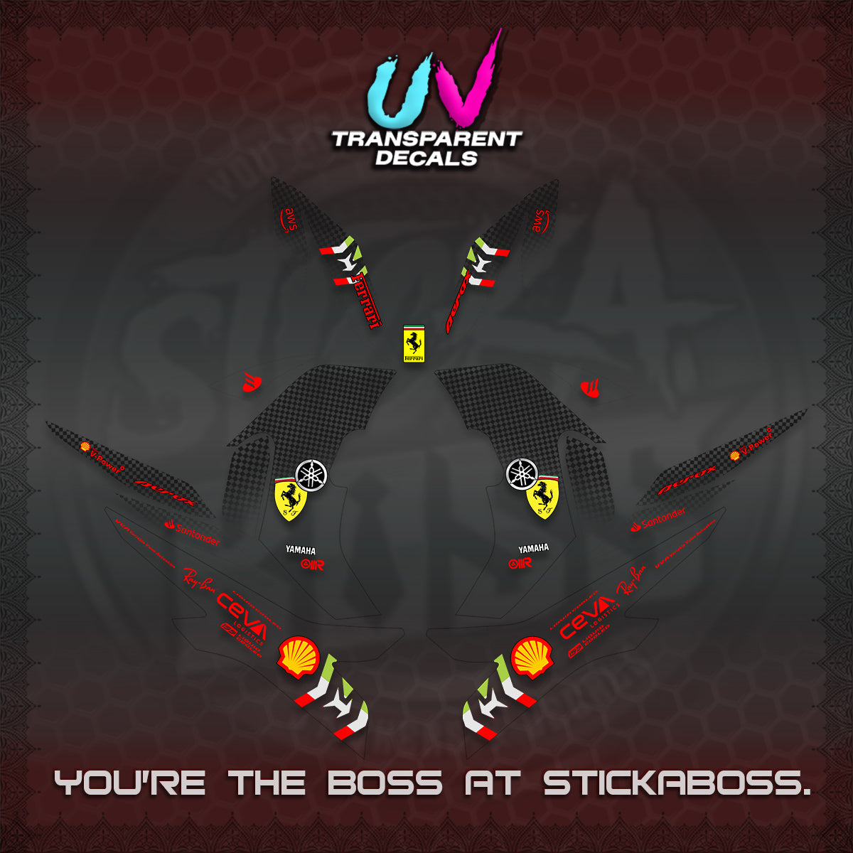 AEROX V2 UV TRANSPARENT DECALS (2026 HORSE RACE DESIGN) STICKER DECALS By STICKABOSS