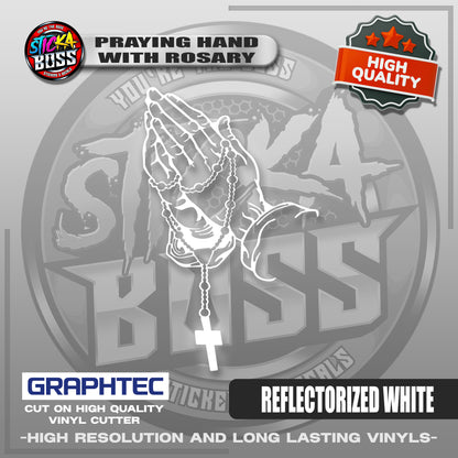 PRAYING HAND WITH ROSARY | VINYL WATERPROOF CUT-OUT STICKER DECALS【Stickaboss】