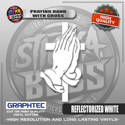 PRAYING HAND WITH CROSS | VINYL WATERPROOF CUT-OUT STICKER DECALS【Stickaboss】