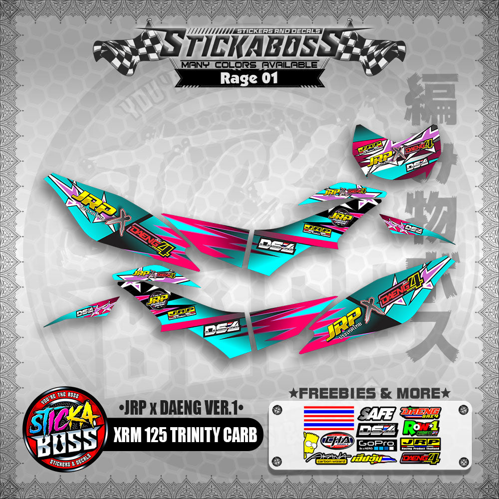 XRM 125 TRINITY CARB DECALS - JRP x DAENG VER.1 (RAGE EDITION)【PREMIUM GLOSSY LAMINATED】