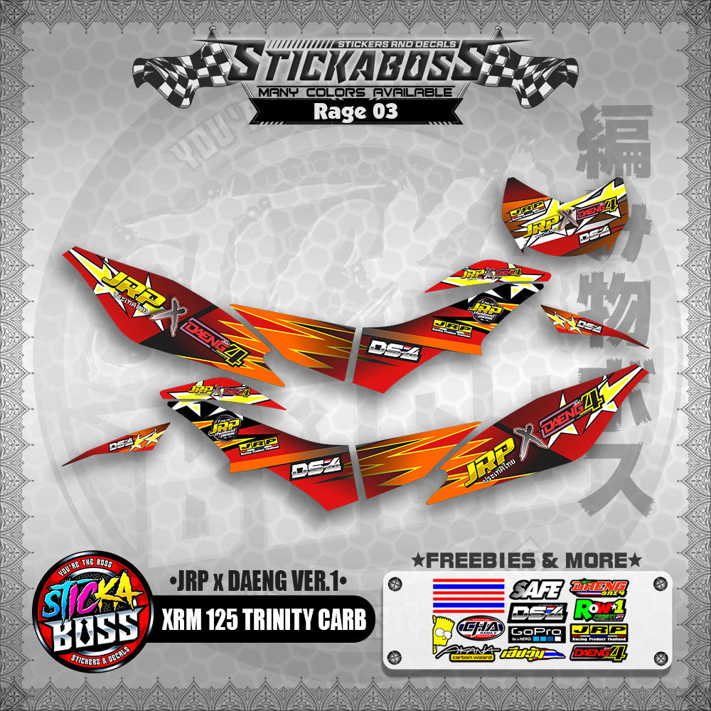 XRM 125 TRINITY CARB DECALS - JRP x DAENG VER.1 (RAGE EDITION)【PREMIUM GLOSSY LAMINATED】