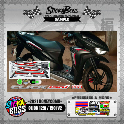 CLICK 125i / 150i V2 DECALS ( 2021 HONEYCOMB )【WITH FREEBIES】