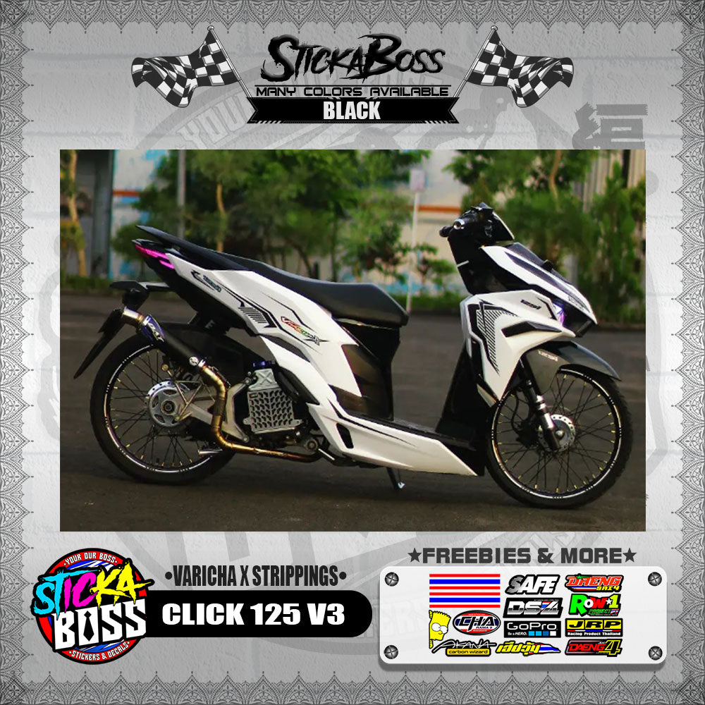CLICK 125 V3 DECALS ( VARICHA X STRIPPINGS )【WITH FREEBIES】