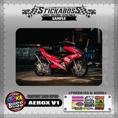 【PREMIUM UV PRINT】TRANSPARENT AEROX 155 V1 (  SAKURA INSPIRED )【WITH FREEBIES】