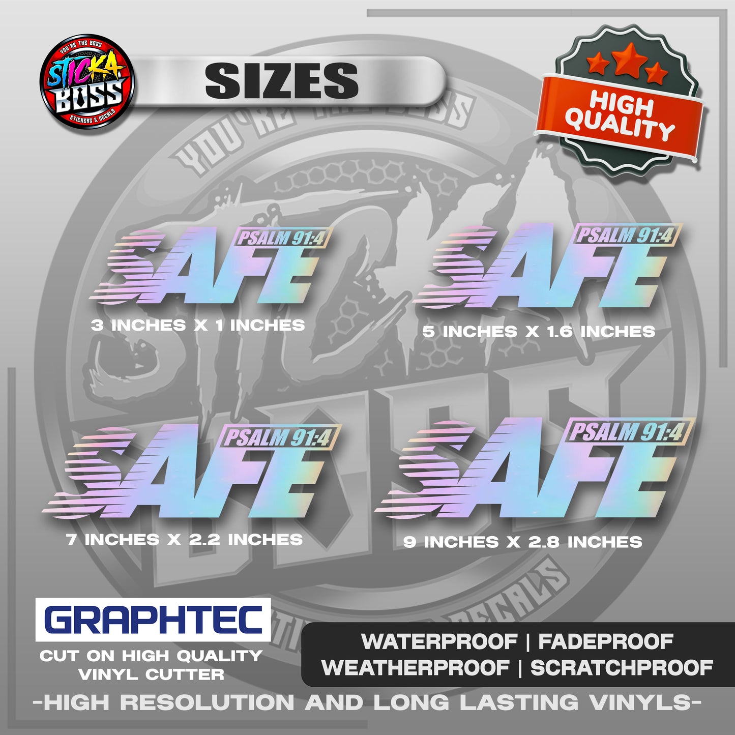 SAFE - PSALM 91:4 | VINYL WATERPROOF CUT-OUT STICKER DECALS【Stickaboss】