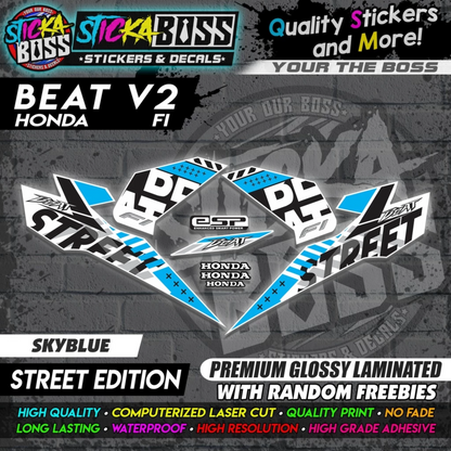 Honda Beat Fi V2 Stock Decals (Street Edition)【PREMIUM GLOSSY LAMINATED】