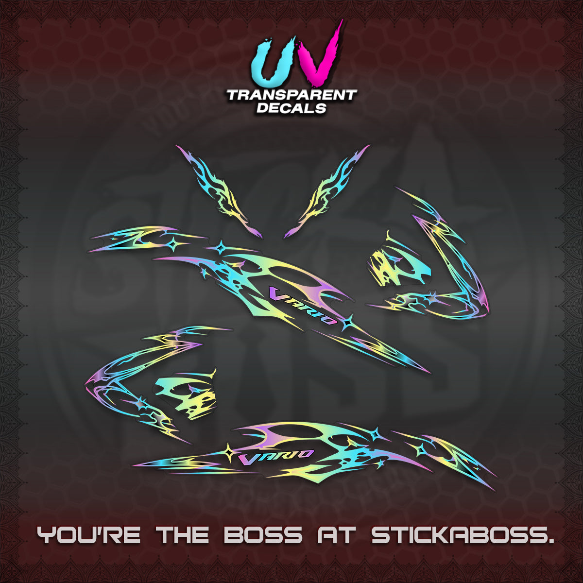 CLICK 125 V3 VARIO UV TRANSPARENT DECALS (2026 T1 LIGHTNING DESIGN) STICKER KITS BY STICKABOSS