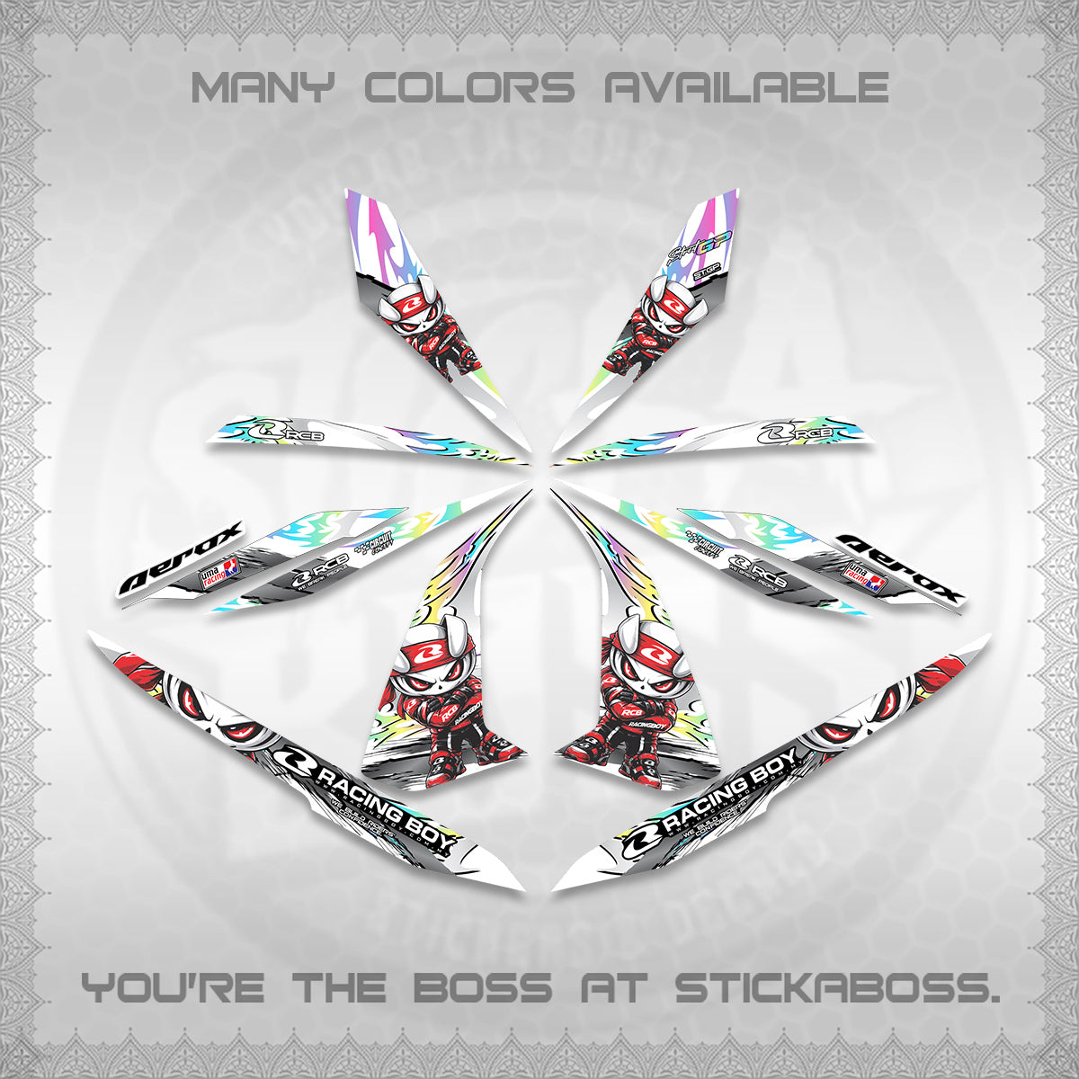 AEROX 155 V1 FOR WHITE DECALS (2026 NEW RCB 2.0 DESIGN) STICKER KITS BY STICKABOSS
