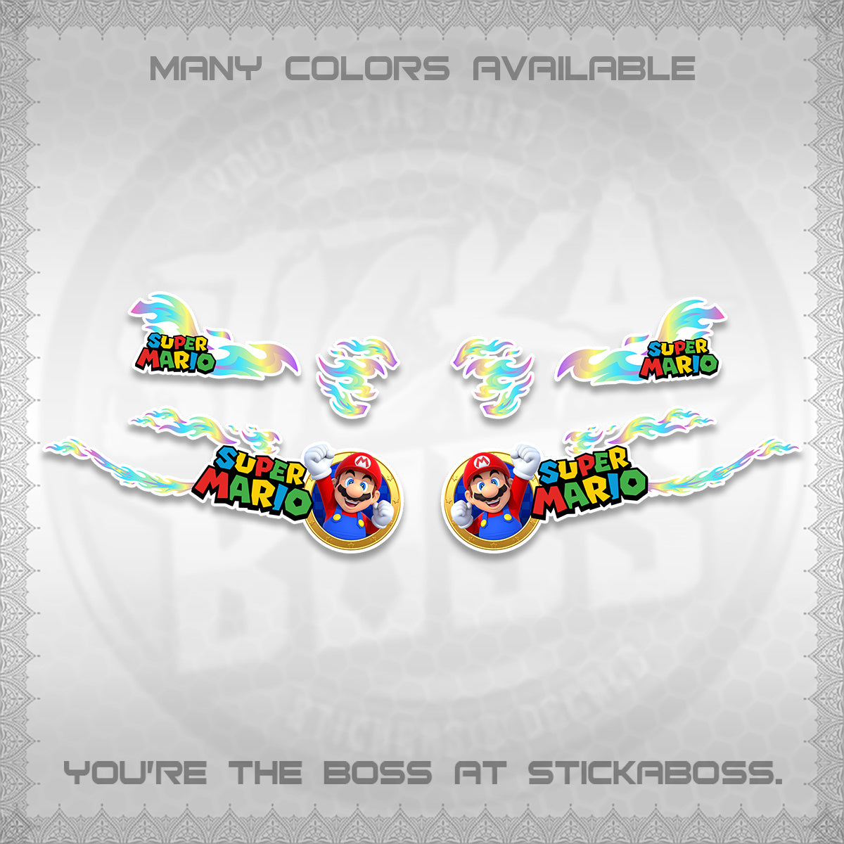 FAZZIO FOR WHITE DECALS (FLAMES 02 SUPER-M MOTIF) STICKER KITS BY STICKABOSS