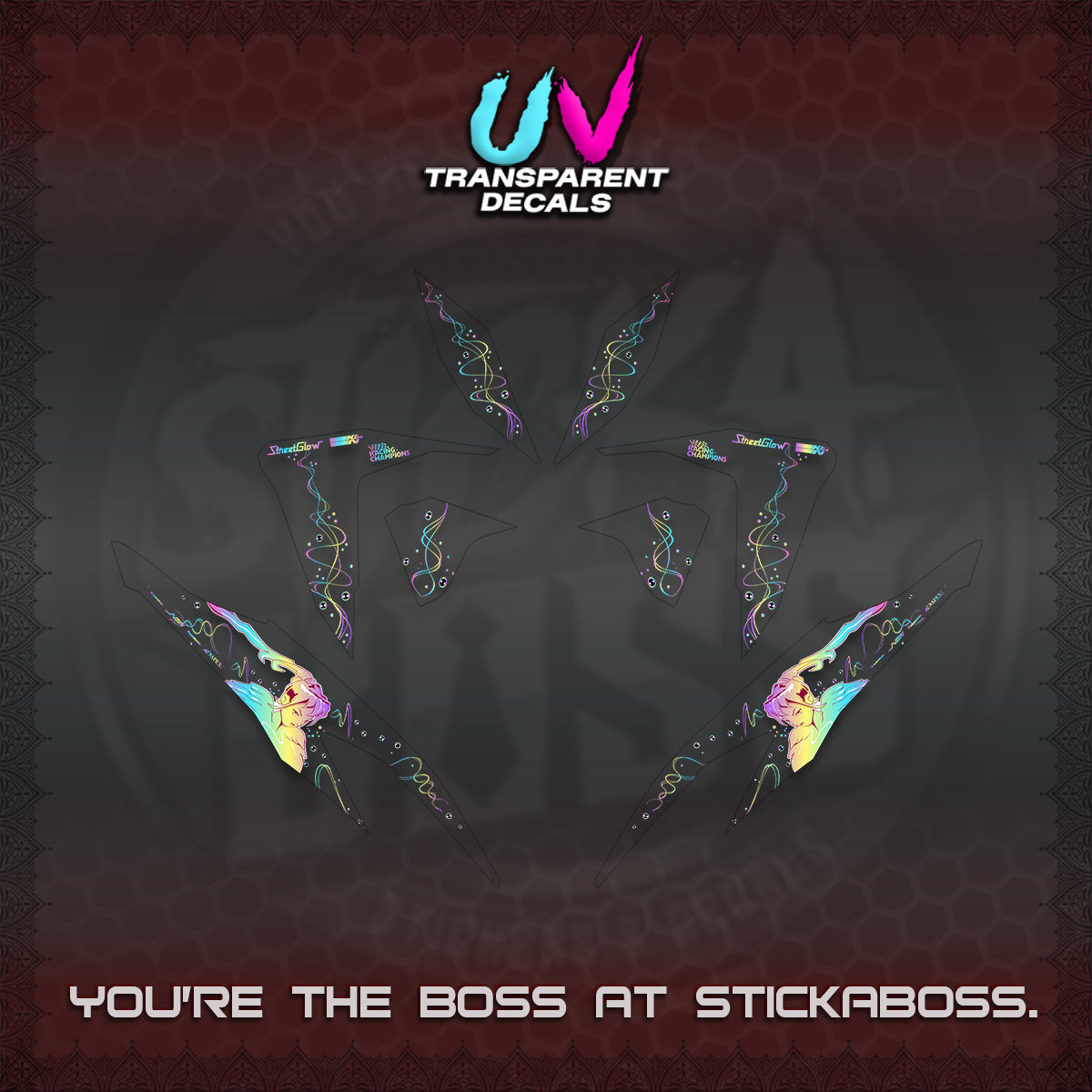 CLICK V2 UV TRANSPARENT DECALS (2026 2F2F SWIRL DESIGN) STICKER KITS BY STICKABOSS