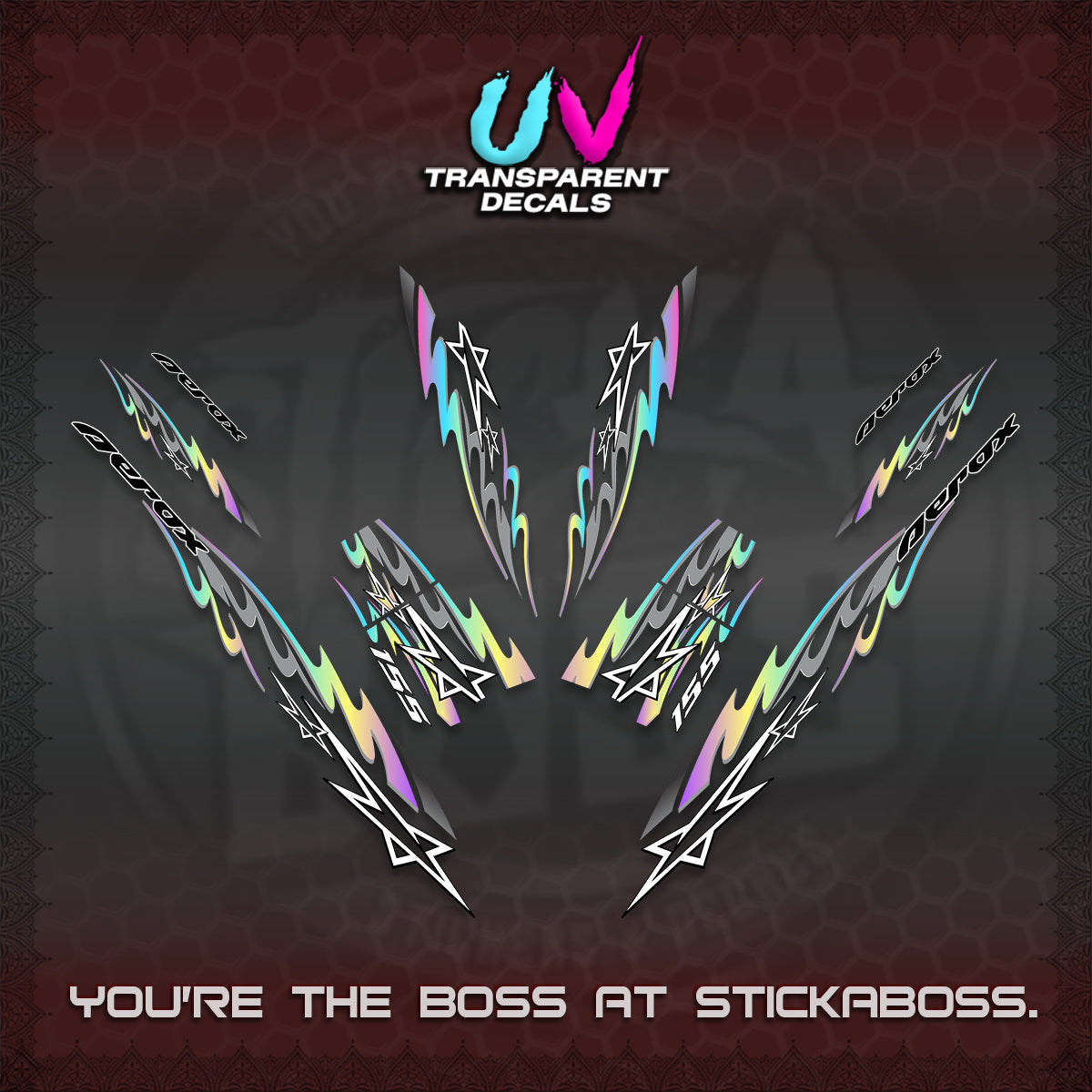 AEROX V2 INDO UV TRANSPARENT DECALS (2026 STAR 0001 MOTIF) STICKER KITS By STICKABOSS