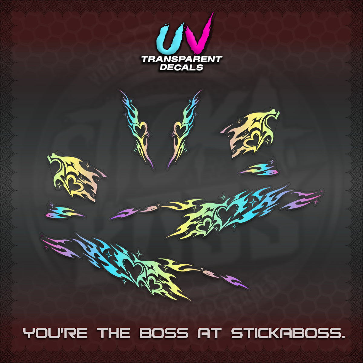 CLICK 125 V2 UV TRANSPARENT DECALS (2026 TRIBAL HEART DESIGN) STICKER KITS BY STICKABOSS