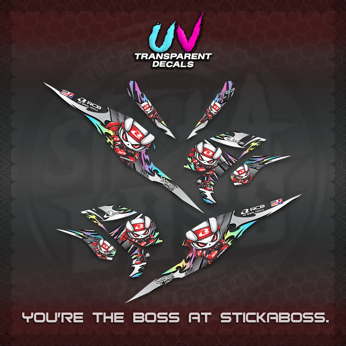 BEAT FI V3 UV TRANSPARENT DECALS (2026 NEW RCB 2.0 DESIGN) STICKER KITS BY STICKABOSS