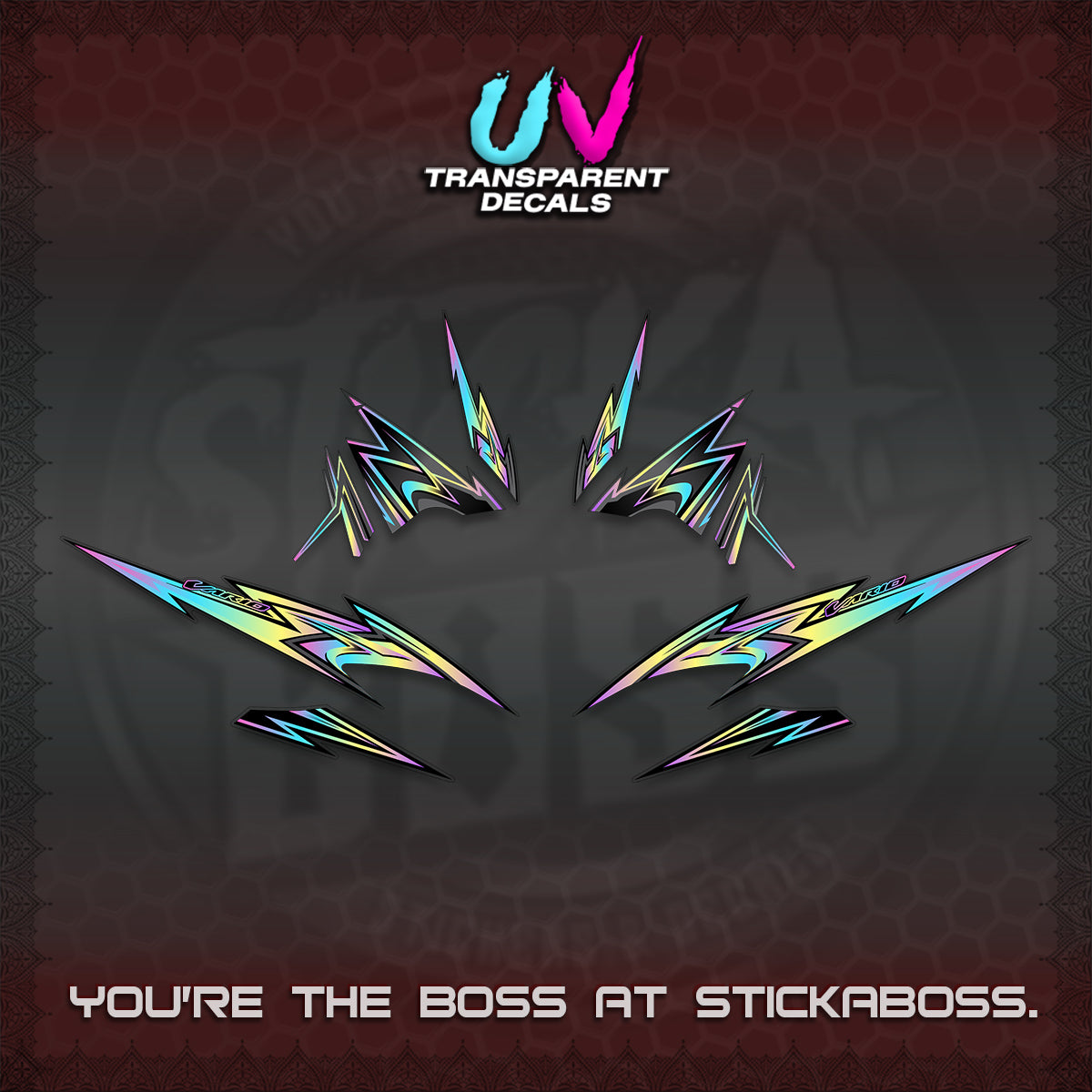 CLICK V4 VARIO UV TRANSPARENT DECALS (2026 SHARP SPIKEY DESIGN) STICKER KITS BY STICKABOSS