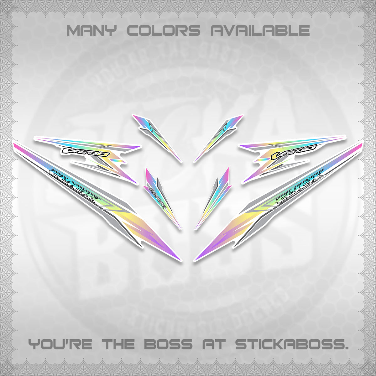 CLICK 160 VARIO FOR WHITE DECALS (2026 SHARP 00-A1 DESIGN)STICKER KITS By STICKABOSS