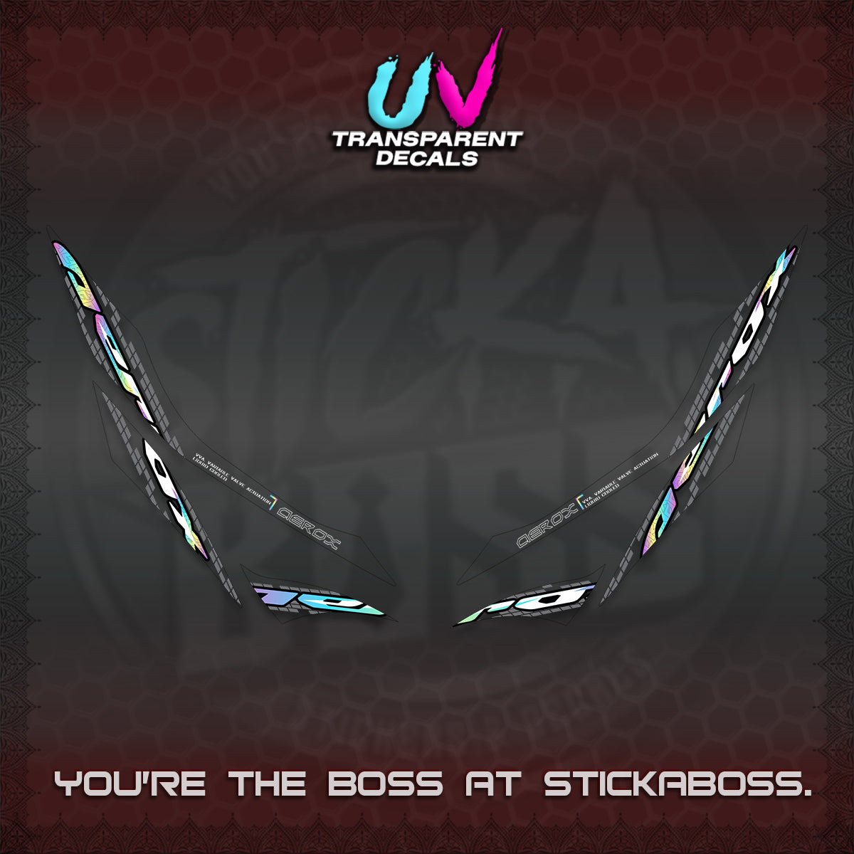 AEROX 155 V1 UV TRANSPARENT DECALS (NEW 2026 VORTEX) STICKER KITS BY STICKABOSS