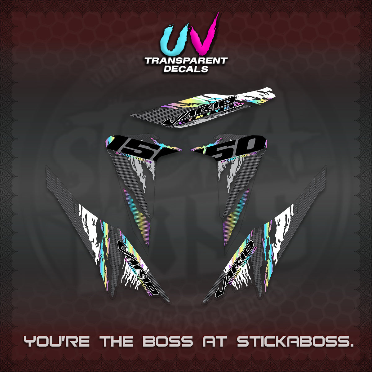 CLICK 150 V2 VARIO UV TRANSPARENT DECALS (2022 SPECIAL SPLASH DESIGN) STICKER KITS BY STICKABOSS