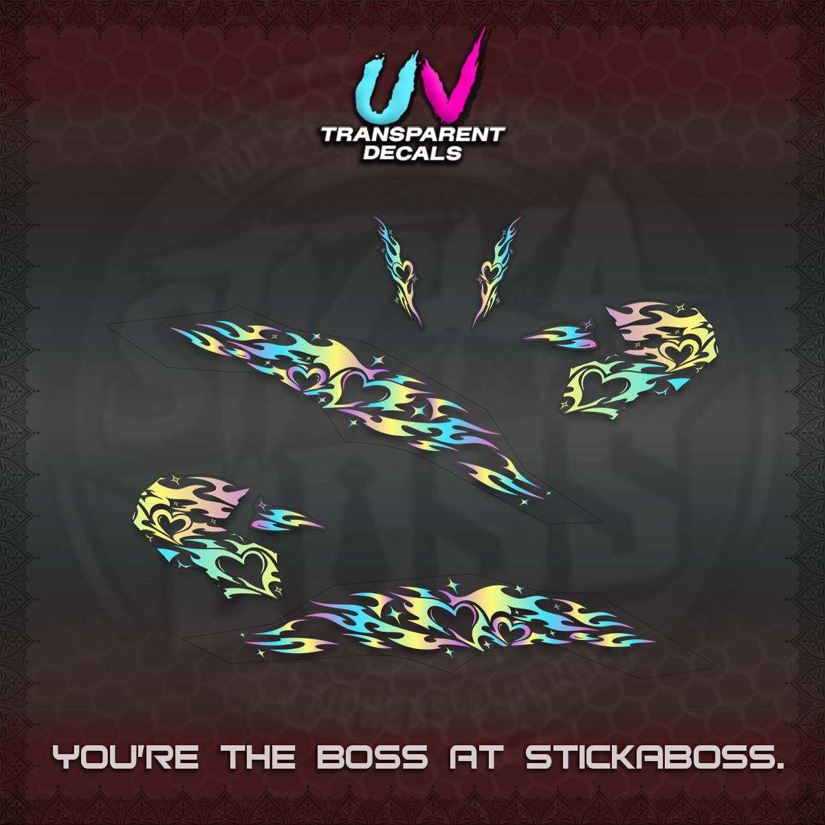 CLICK 125 V3 UV TRANSPARENT DECALS (2026 TRIBAL HEART DESIGN) STICKER KITS BY STICKABOSS