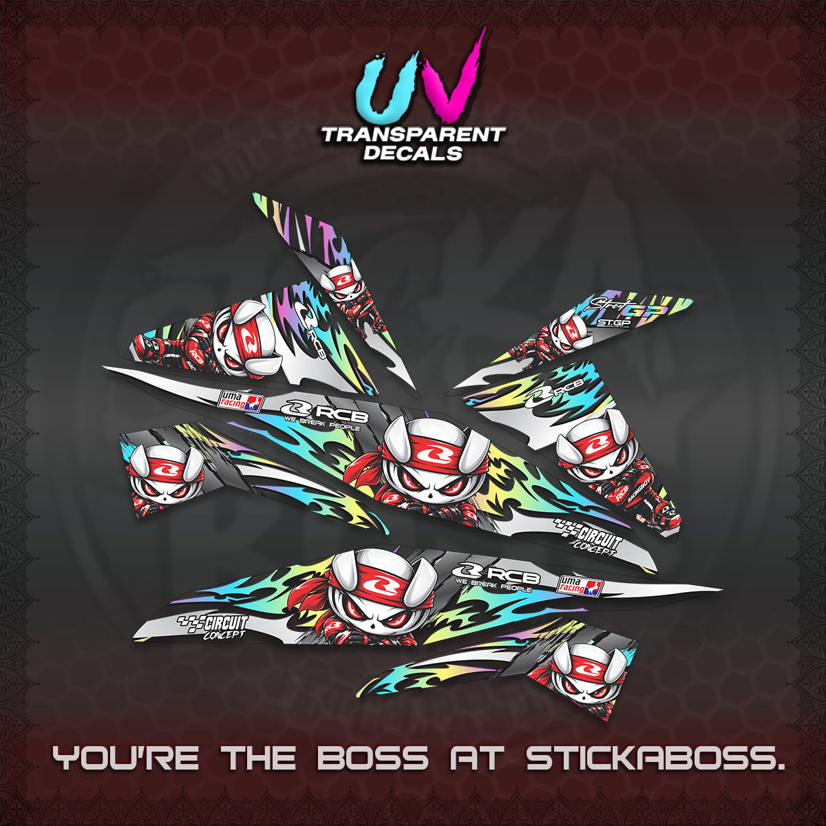 BEAT FI V1 UV TRANSPARENT DECALS (2026 NEW RCB 2.0 DESIGN) STICKER KITS BY STICKABOSS
