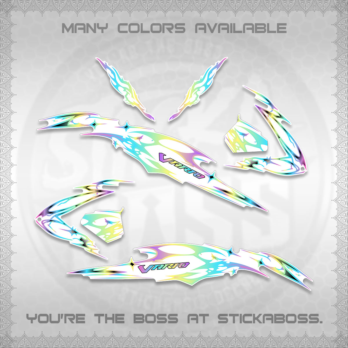 CLICK 125 V3 VARIO FOR WHITE DECALS (2026 TRIBAL LIGHTNING DESIGN) STICKER KITS BY STICKABOSS