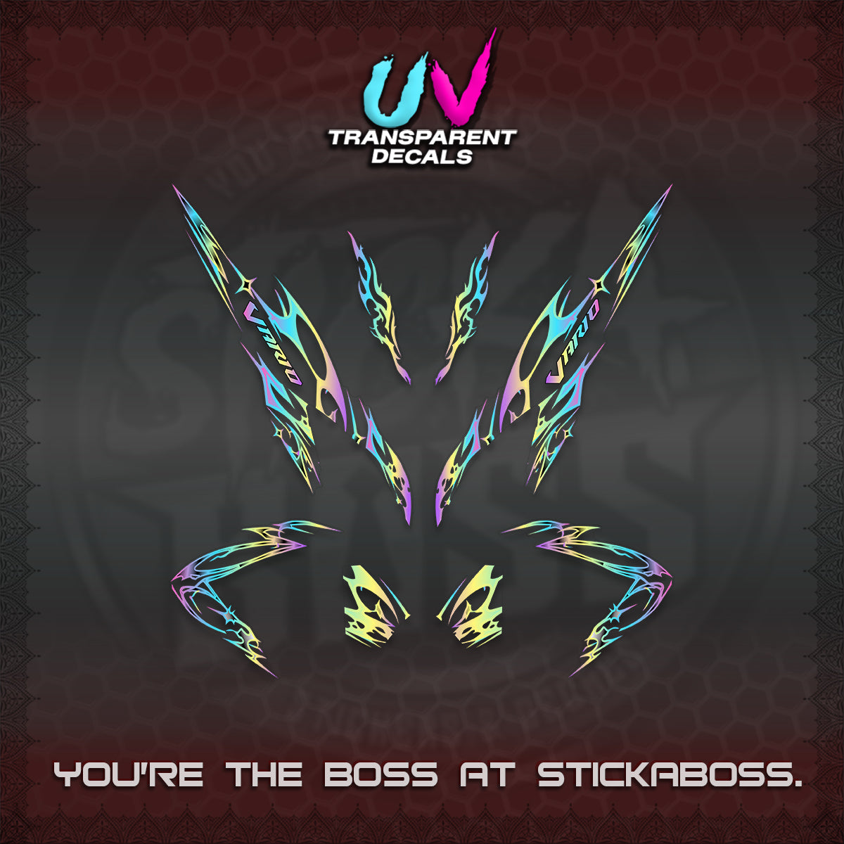 CLICK 125 V2 VARIO UV TRANSPARENT DECALS (2026 TRIBAL LIGHTNING DESIGN) STICKER KITS BY STICKABOSS