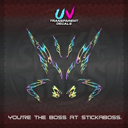 CLICK 125 V2 VARIO UV TRANSPARENT DECALS (2026 TRIBAL LIGHTNING DESIGN) STICKER KITS BY STICKABOSS